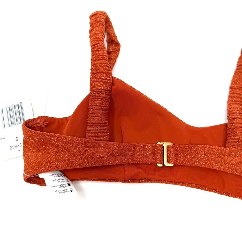 L*SPACE Lloyd Ruched Strap Bikini Top In Shimmer Orange Size Small New